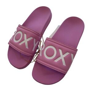 Roxy Slippy Slide Sandals in Lilac Rose Pink & White NWT Women’s Size 6